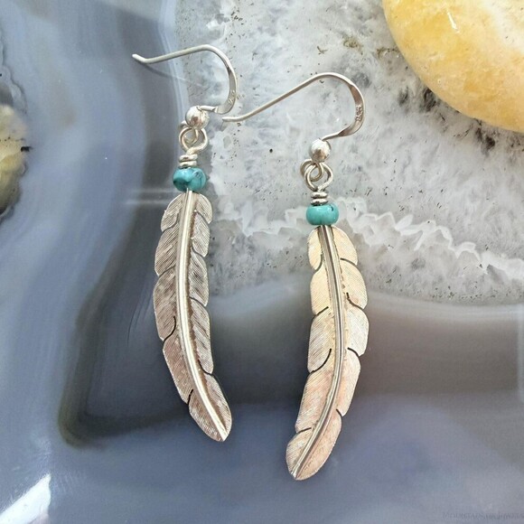 Jewelry - Anthony Gatewood Sterling & Turquoise Bead Feather Dangle Earrings For Women